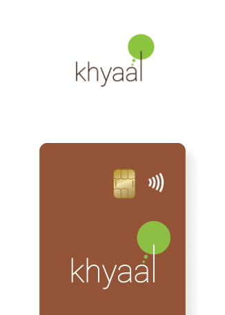 An image shows a Khyaal card in a brown design with contactless payment symbol.